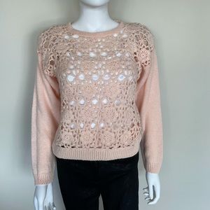 Vintage 1980s Pale Pink Sheer Crocheted Sweater S